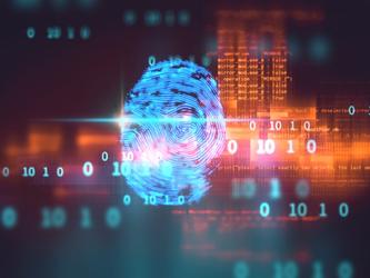 Blue fingerprint on data background